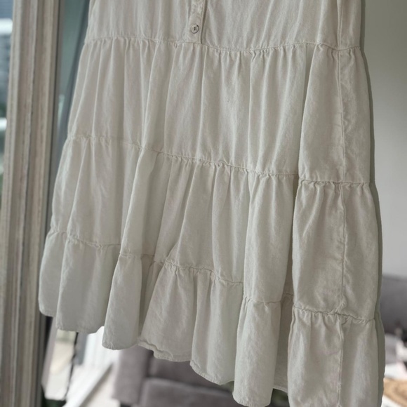 ZARA Linen Blend White Tiered Ruffled 3 Button - Picture 5 of 10